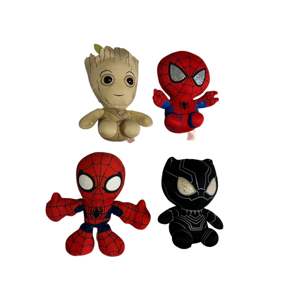 Marvel Avengers Plush Lot Spider-Man Groot Black Panther 6-8 Inch Toys 4pc